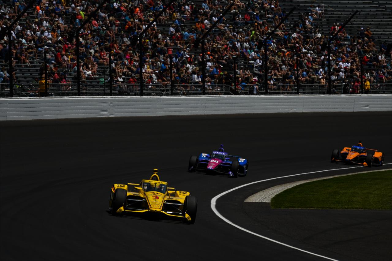 Scott McLaughlin, Conor Daly, and Alexander Rossi - Miller Lite Carb Day - By: James Black -- Photo by: James  Black