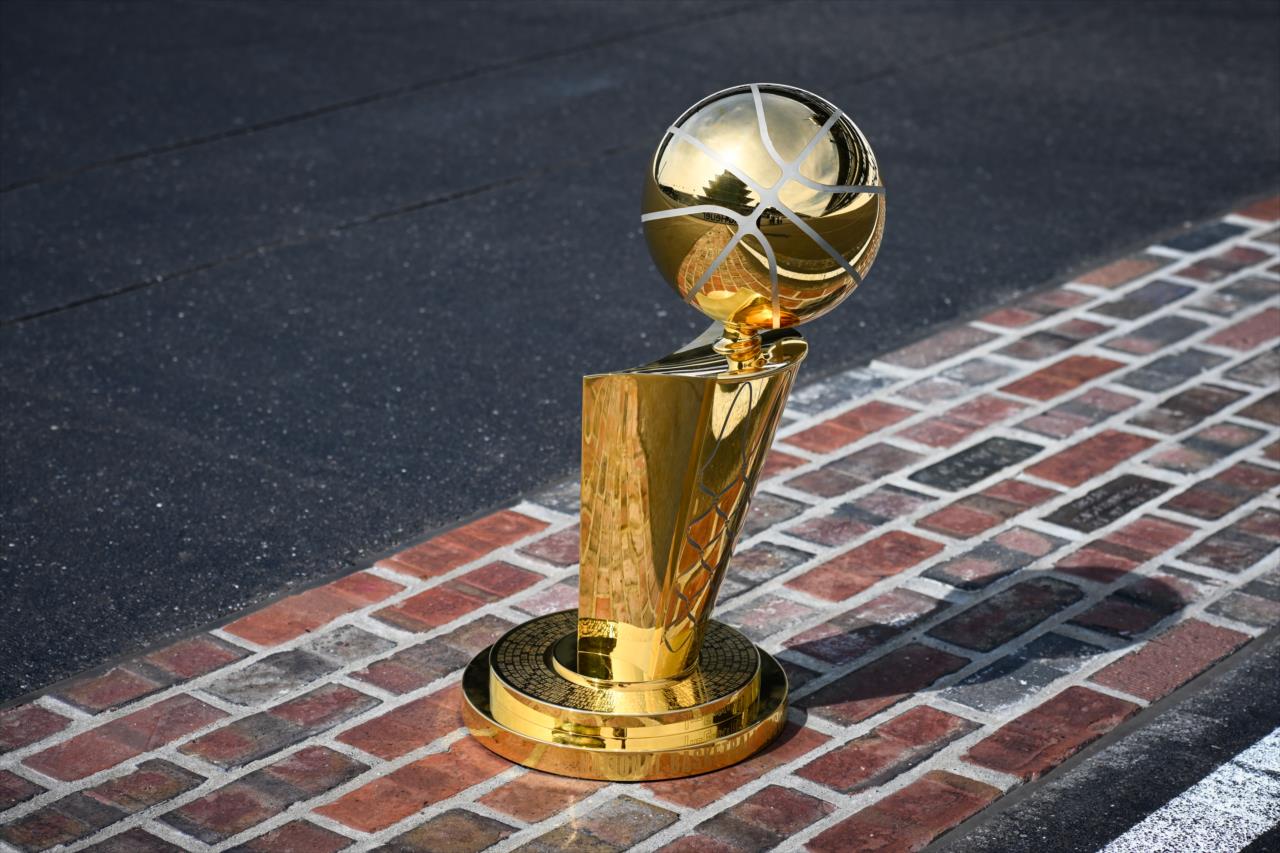 The NBA's Larry O'Brien Championship Trophy on the Yard of Bricks at the Indianapolis Motor Speedway - Legends Day by Firestone - By: James Black -- Photo by: James  Black