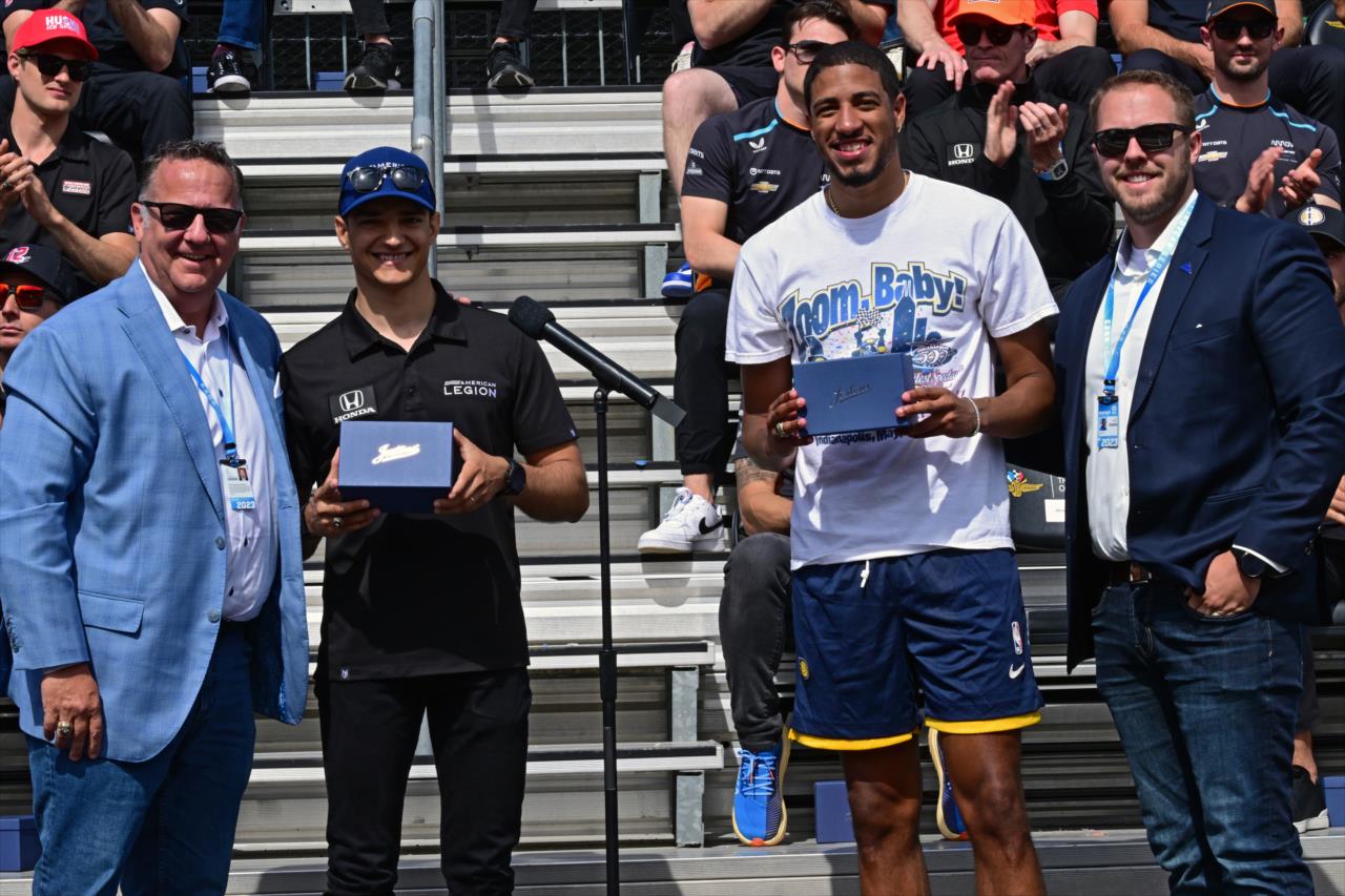 Alex Palou and Tyrese Haliburton receive their rings - Legends Day by Firestone - By: Walt Kuhn -- Photo by: Walt Kuhn