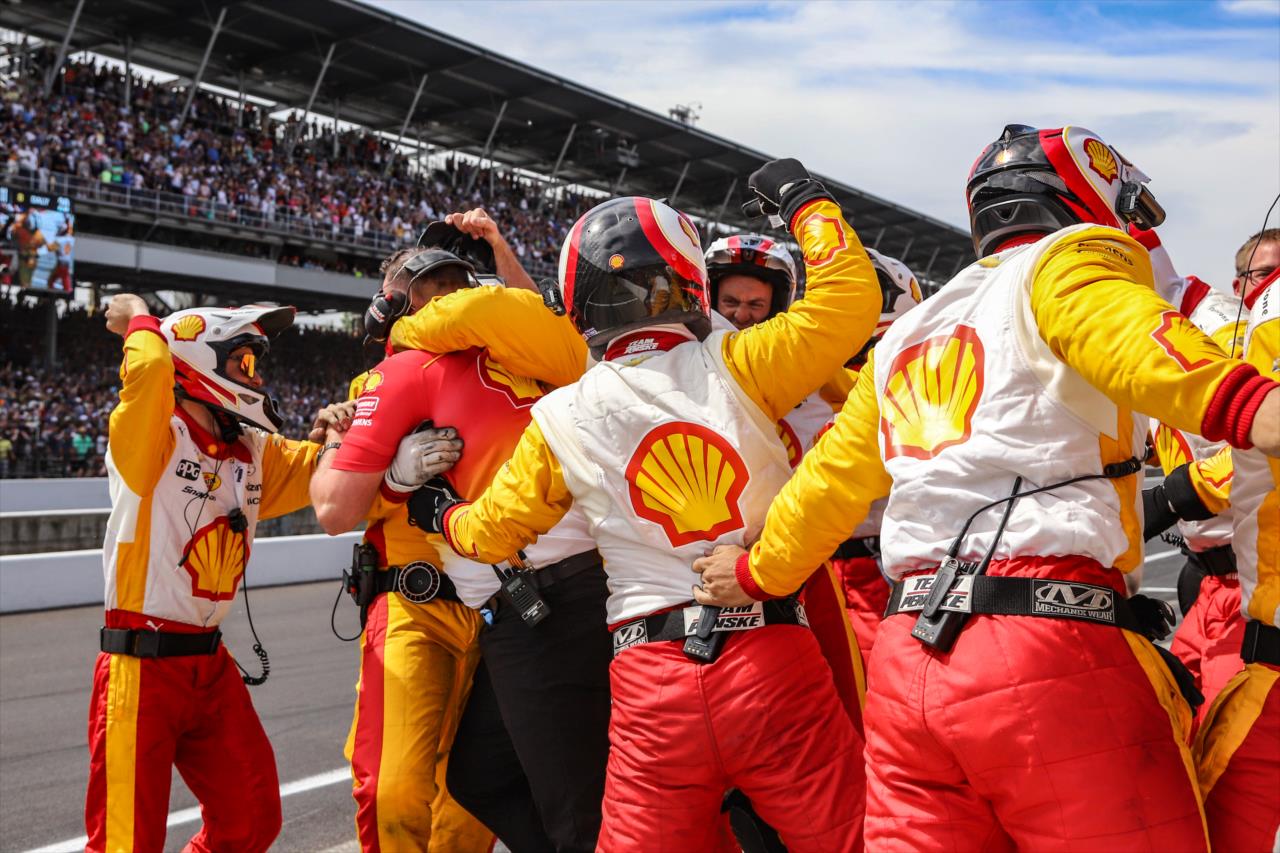 Team Penske celebrates - 107th Running of the Indianapolis 500 Presented By Gainbridge - By: Aaron Skillman -- Photo by: Aaron Skillman