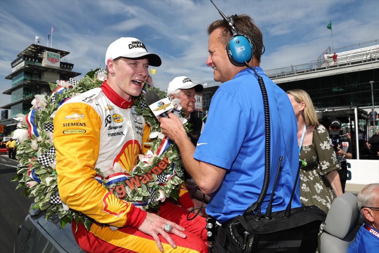 Josef Newgarden interviewed by IMS's Dave Calabro - 107th Running of the Indianapolis 500 Presented By Gainbridge - By: Chris Owens -- Photo by: Chris Owens