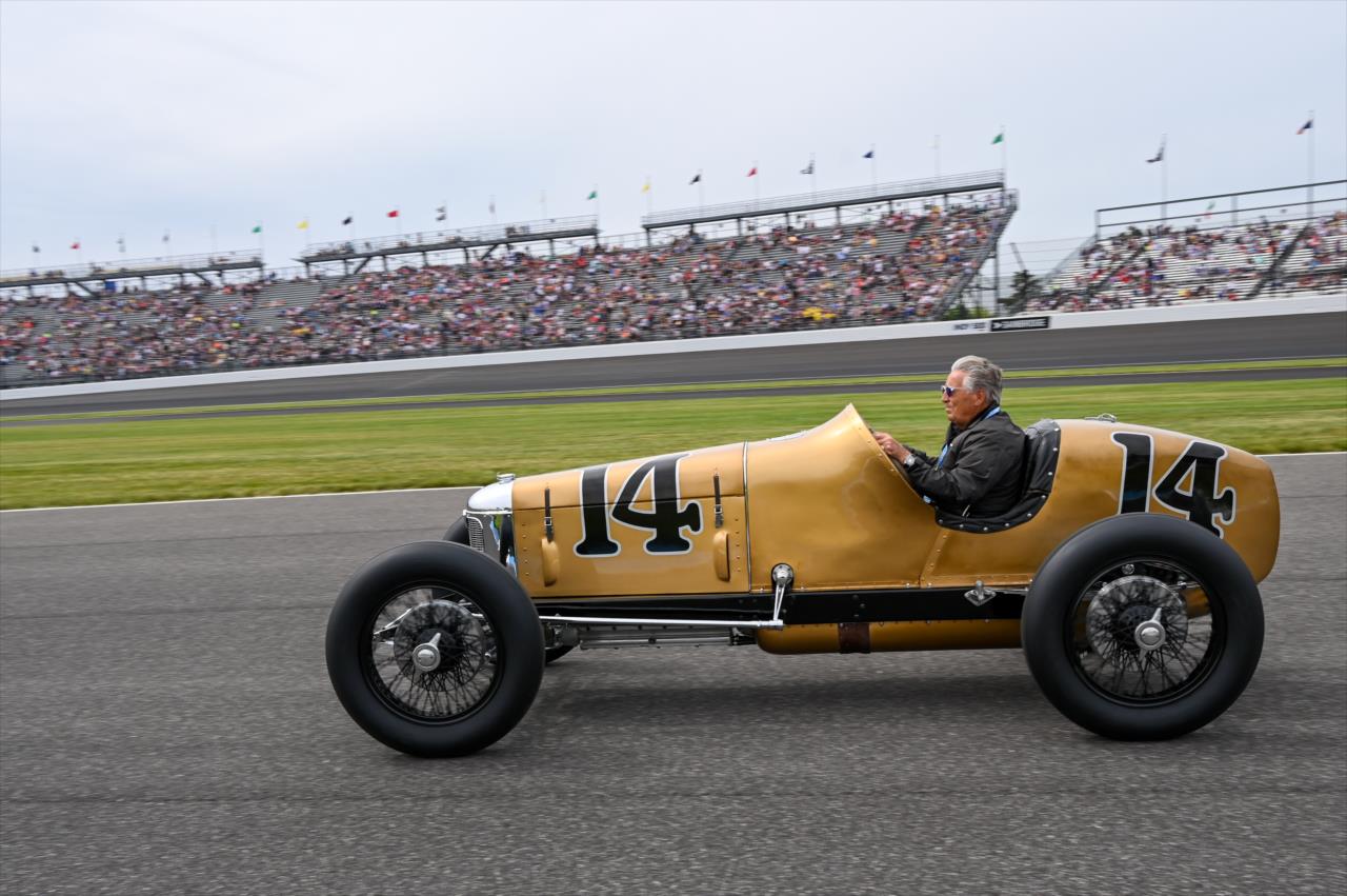 Mario Andretti drives Louis Meyer's winning Miller car from 1928 - 107th Running of the Indianapolis 500 Presented By Gainbridge - By: Doug Mathews -- Photo by: Doug Mathews