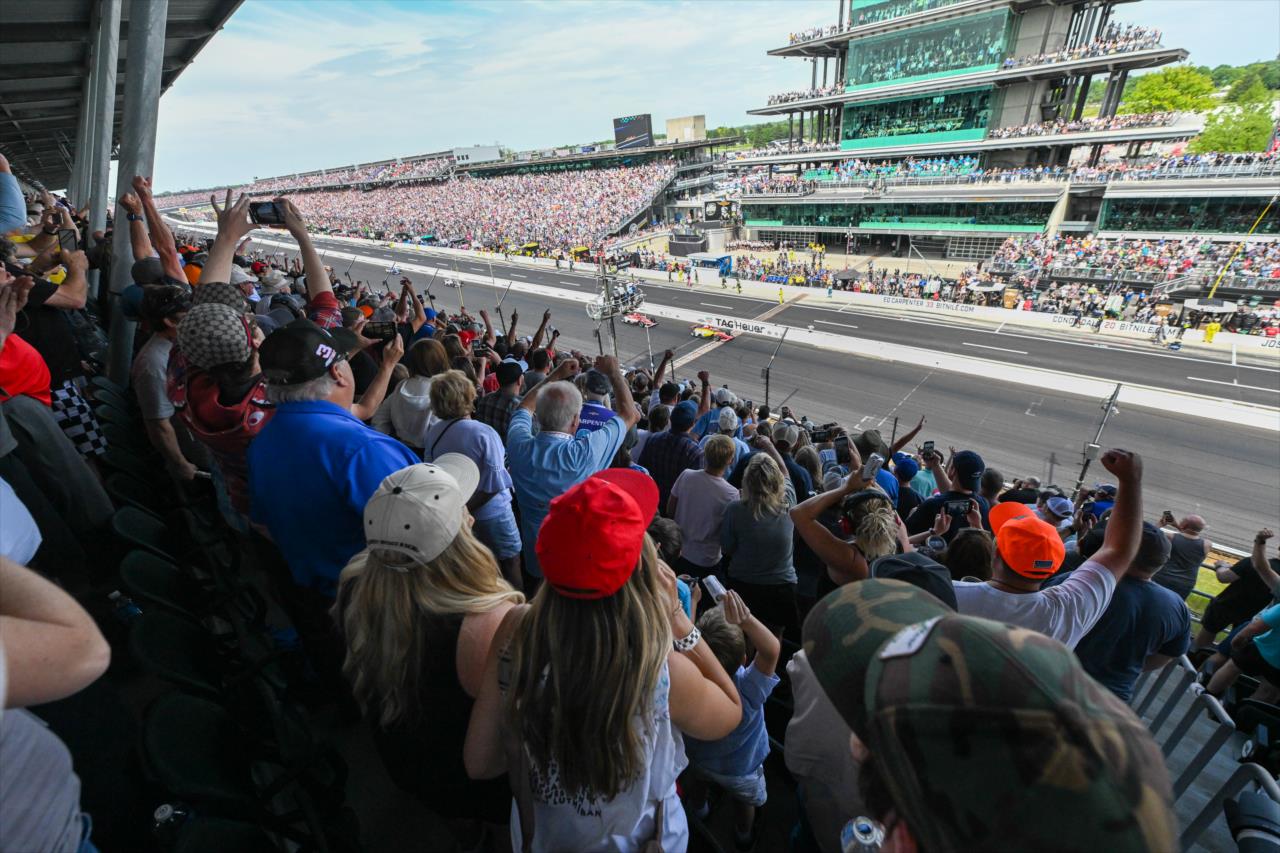 Twin checkered flags for Josef Newgarden - 107th Running of the Indianapolis 500 Presented By Gainbridge - By: Doug Mathews -- Photo by: Doug Mathews