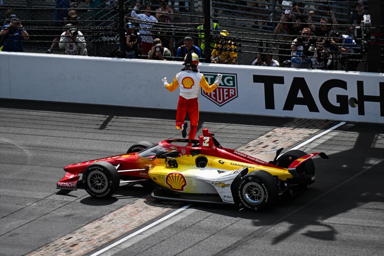 Josef Newgarden begins the celebration - 107th Running of the Indianapolis 500 Presented By Gainbridge - By: James Black -- Photo by: James  Black