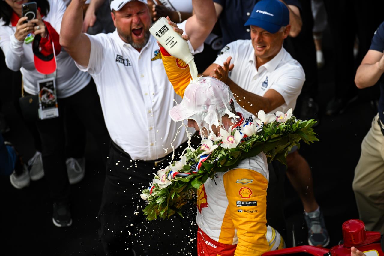 Josef Newgarden with the milk - 107th Running of the Indianapolis 500 Presented By Gainbridge - By: James Black -- Photo by: James  Black
