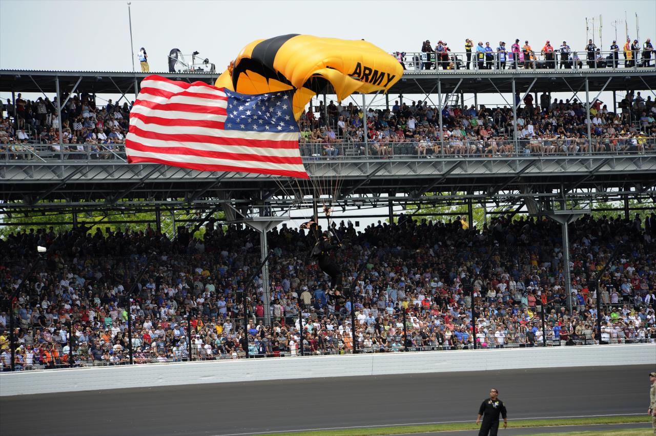 Paratrooper on approach - 107th Running of the Indianapolis 500 Presented by Gainbridge - By: Mike Young -- Photo by: Mike Young
