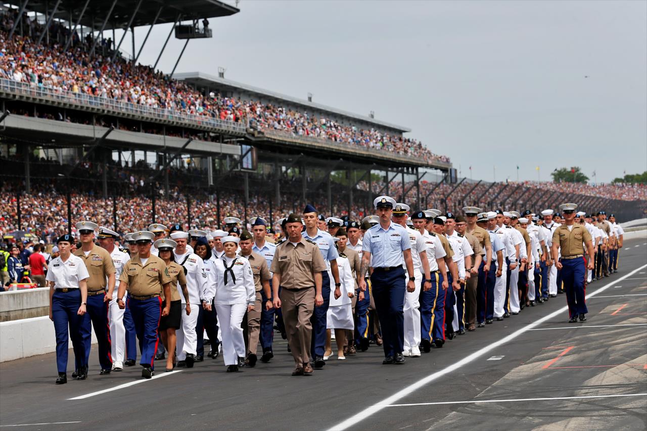 Military parade - 107th Running of the Indianapolis 500 Presented By Gainbridge - By: Paul Hurley -- Photo by: Paul Hurley