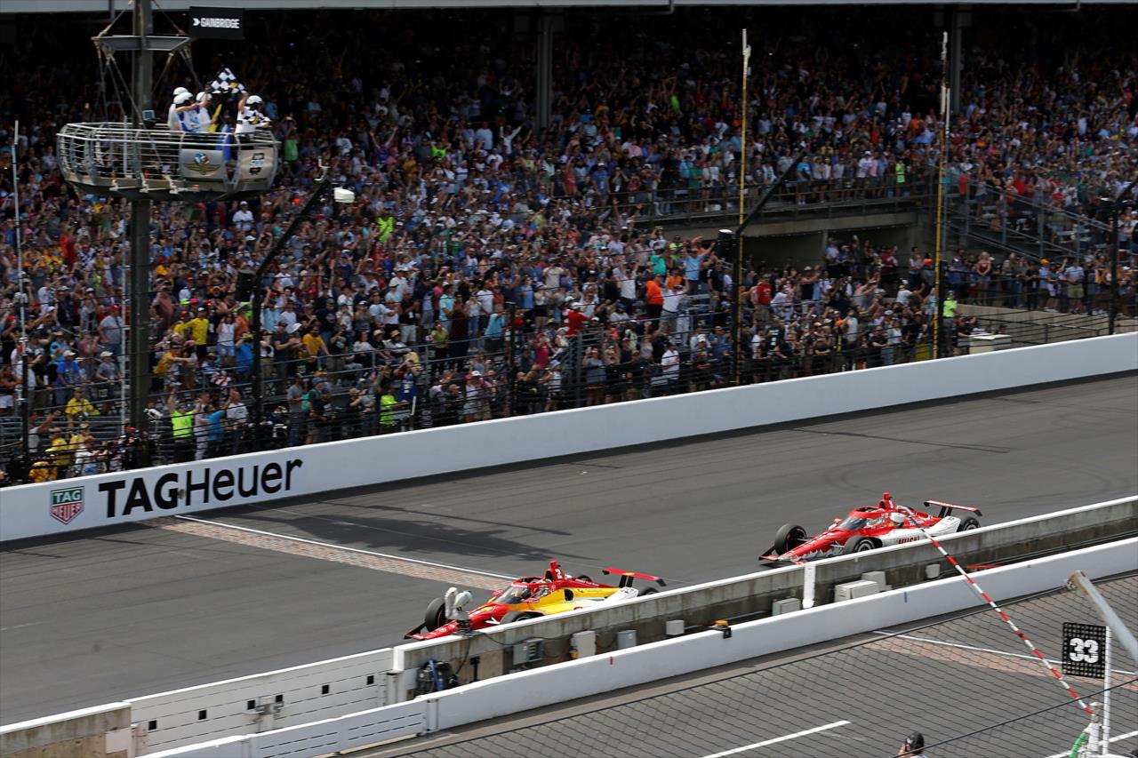 Josef Newgarden beats Marcus Ericsson to the Yard of Bricks - 107th Running of the Indianapolis 500 Presented By Gainbridge - By: Paul Hurley -- Photo by: Paul Hurley