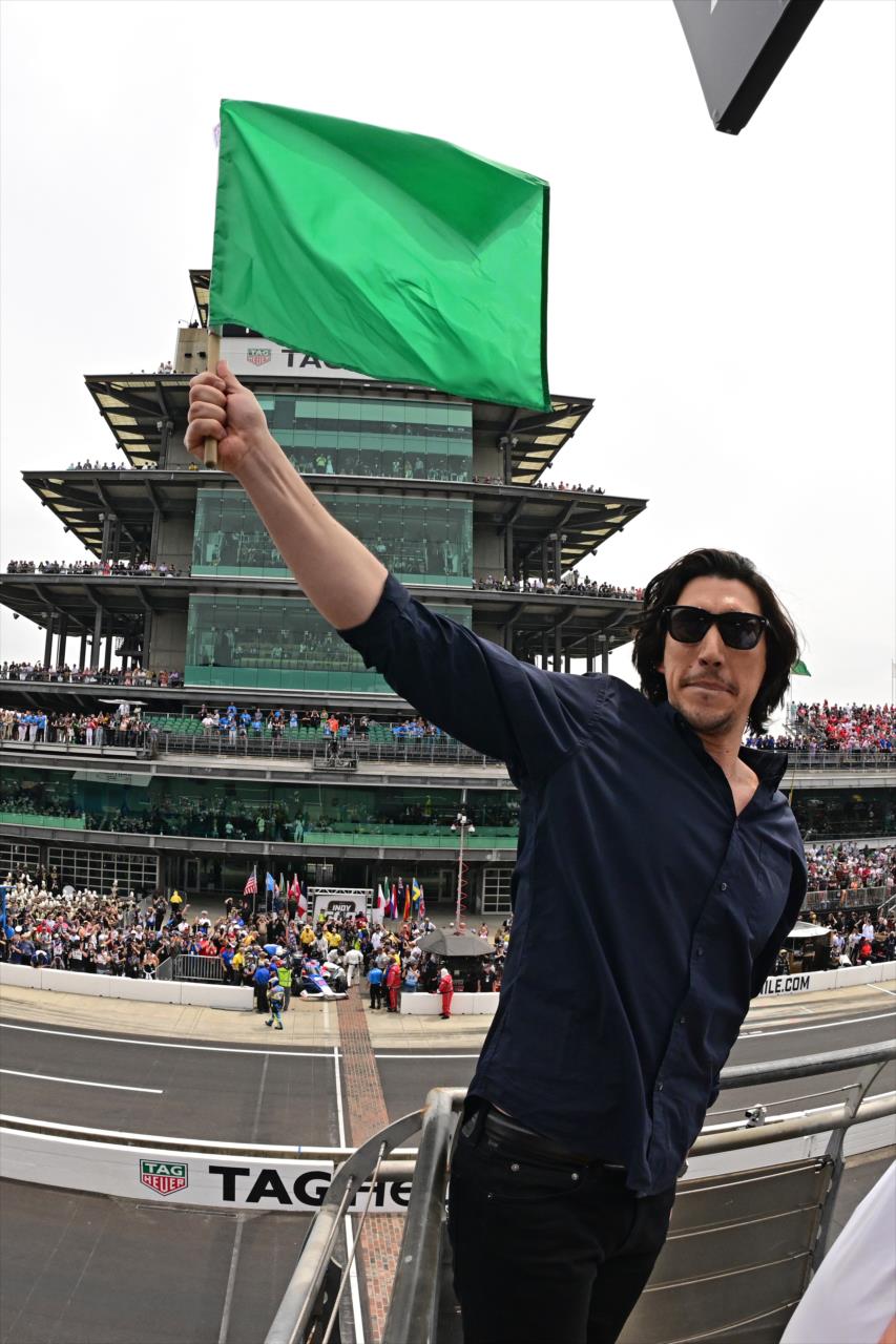 Adam Driver flies the green flag - 107th Running of the Indianapolis 500 Presented By Gainbridge - By: Walt Kuhn -- Photo by: Walt Kuhn