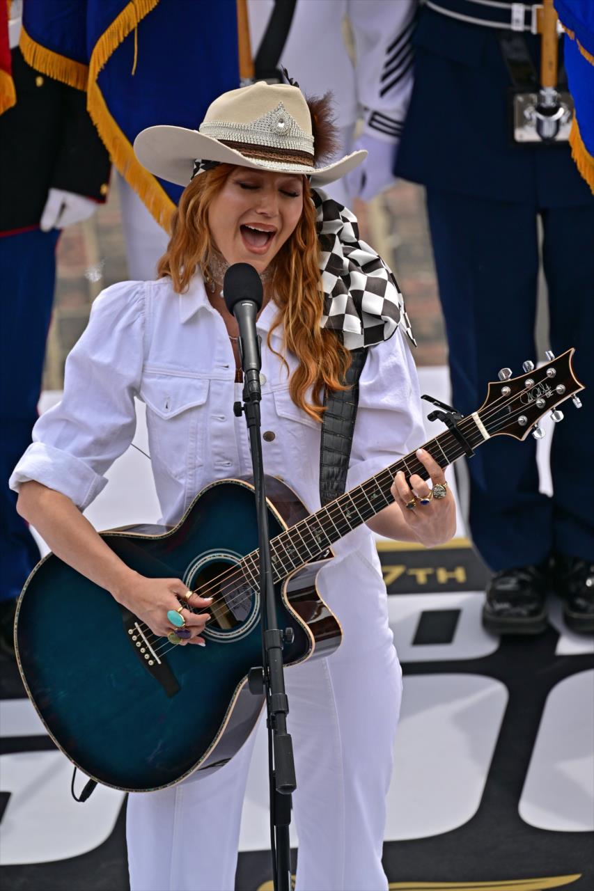 Jewel performs the National Anthem - 107th Running of the Indianapolis 500 Presented By Gainbridge - By: Walt Kuhn -- Photo by: Walt Kuhn