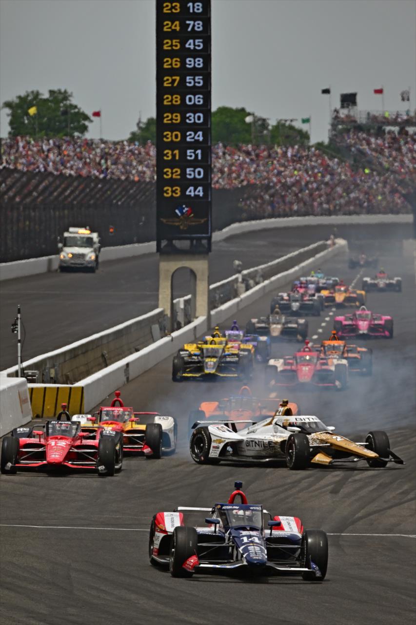 Rinus VeeKay spins on pit lane - 107th Running of the Indianapolis 500 Presented By Gainbridge - By: Walt Kuhn -- Photo by: Walt Kuhn