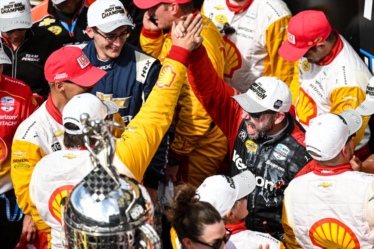 Team Penske celebrates - 107th Running of the Indianapolis 500 Presented By Gainbridge - By: James Black -- Photo by: James  Black