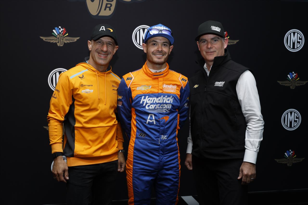 Tony Kanaan, Kyle Larson and Jeff Gordon - Indianapolis 500 ROP - By: Chris Jones -- Photo by: Chris Jones