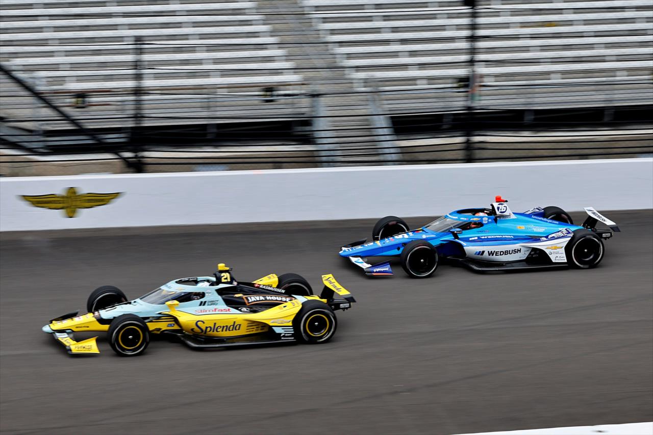 Christian Rasmussen and Rinus VeeKay - Indianapolis 500 Open Test - By: Paul Hurley -- Photo by: Paul Hurley