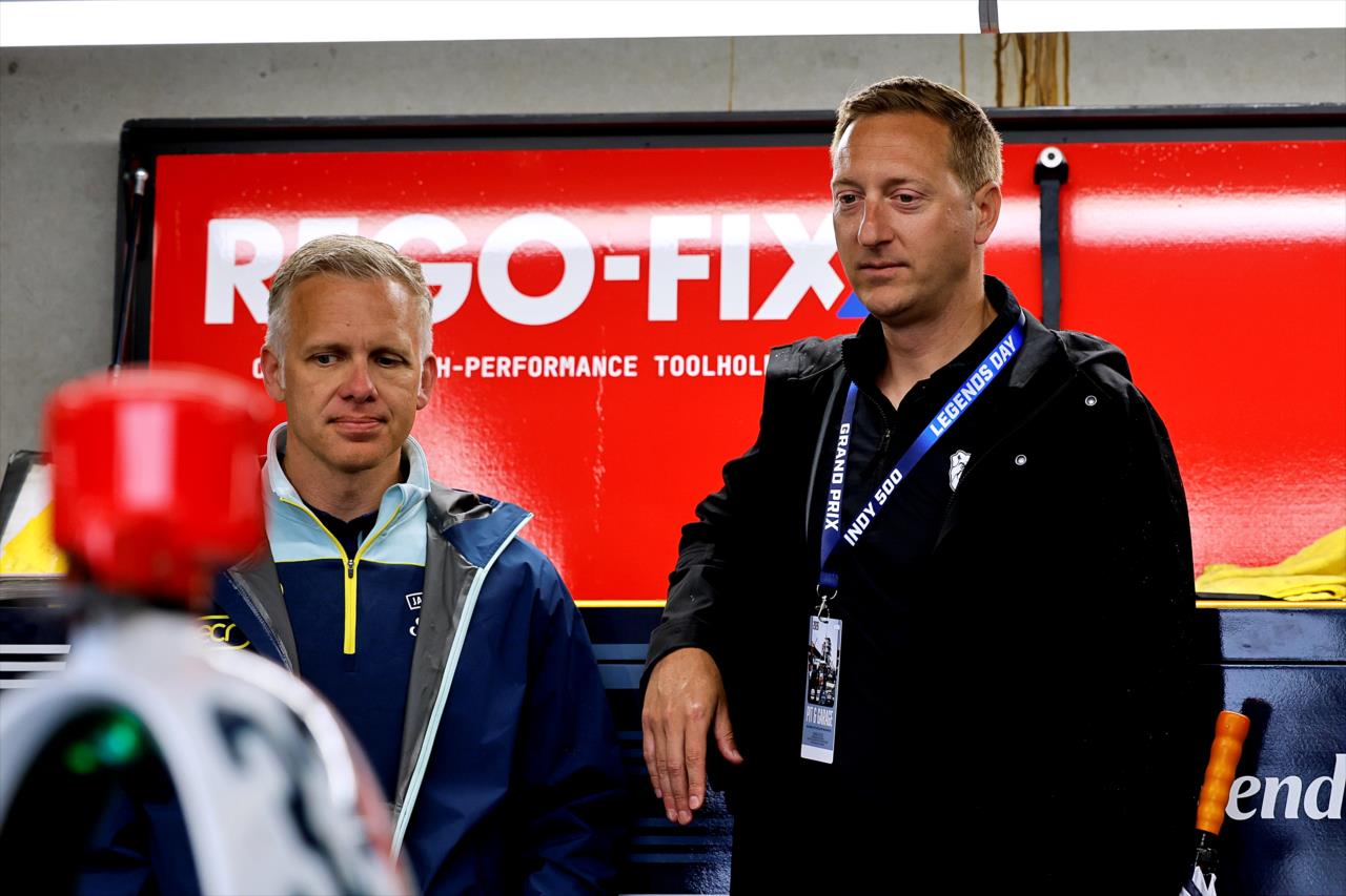 Ed Carpenter with Butler Athletic Director Grant Leiendecker - Indianapolis 500 Practice - By: Paul Hurley -- Photo by: Paul Hurley