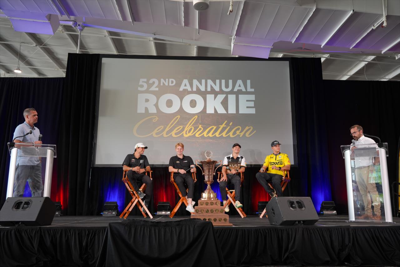 Caio Collet, Jacob Abel, Dennis Hauger and Mick Schumacher - Rookie Luncheon - By: Josh Hernandez -- Photo by: Josh Hernandez