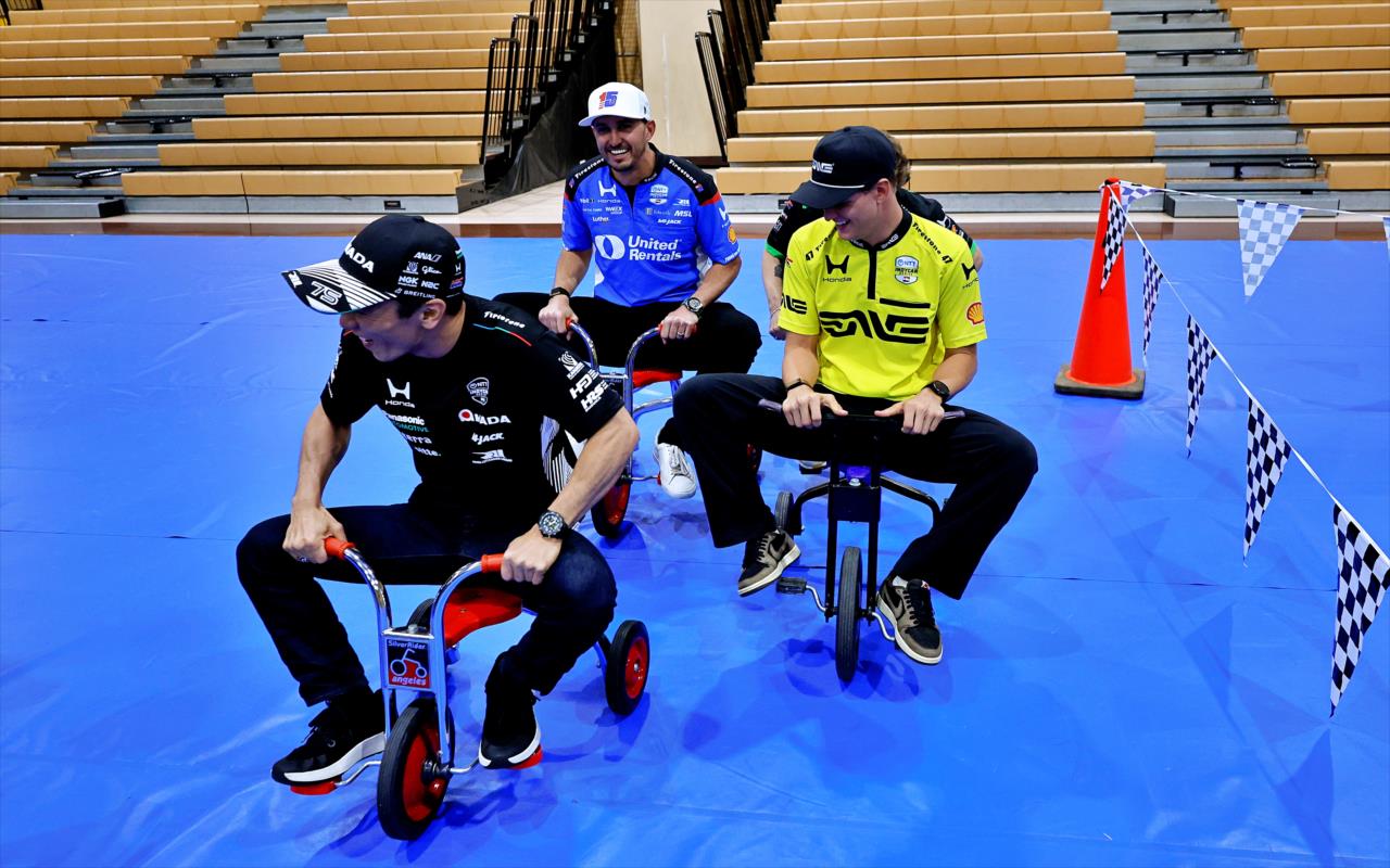 Takuma Sato, Graham Rahal, Louis Foster - Gallagher Community Day - By: Paul Hurley -- Photo by: Paul Hurley