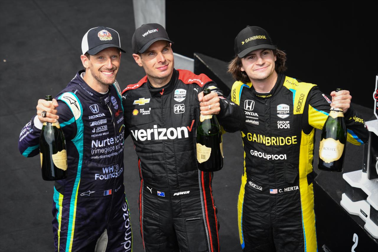 Romain Grosjean, Will Power and Colton Herta - Big Machine Spiked Coolers Grand Prix -- Photo by: James  Black