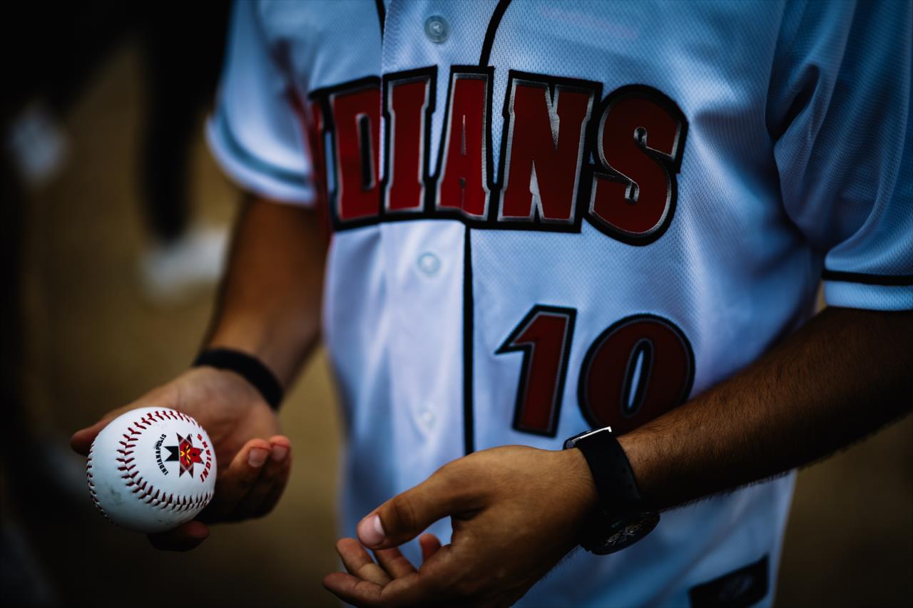 Alex Palou Throws First Pitch at Indians Game - By: Joe Skibinski -- Photo by: Joe Skibinski