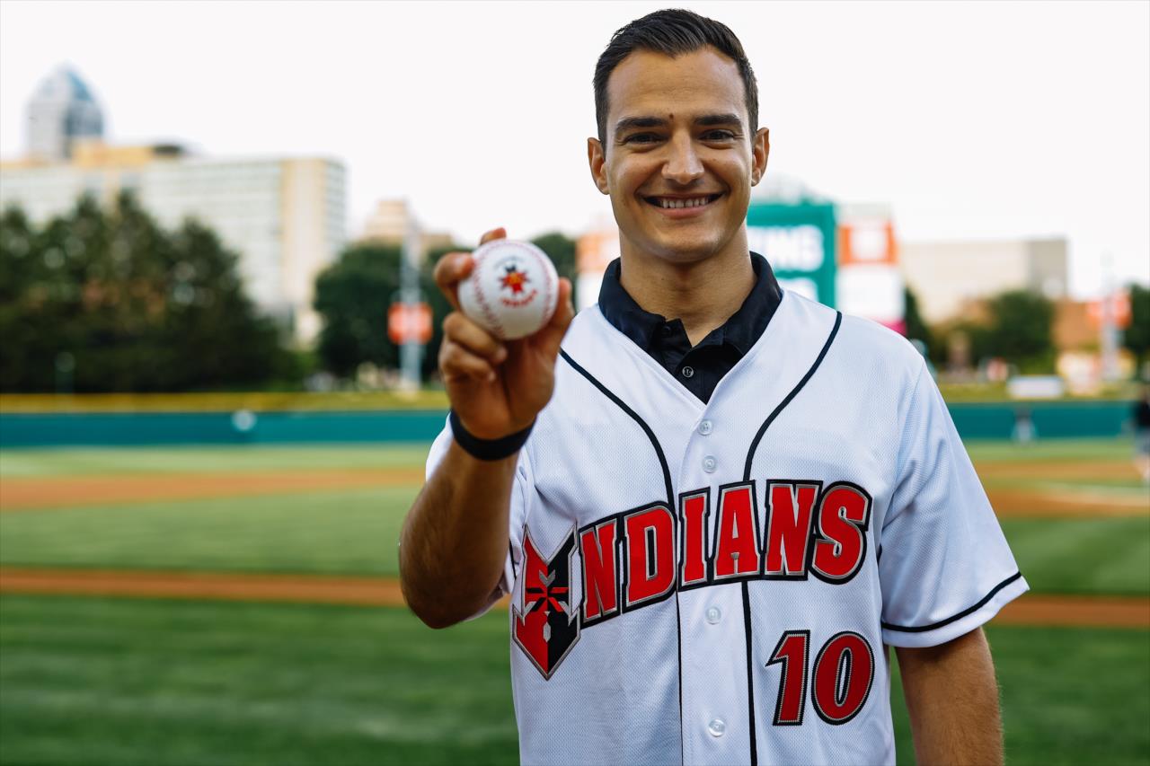 Alex Palou Throws First Pitch at Indians Game - By: Joe Skibinski -- Photo by: Joe Skibinski