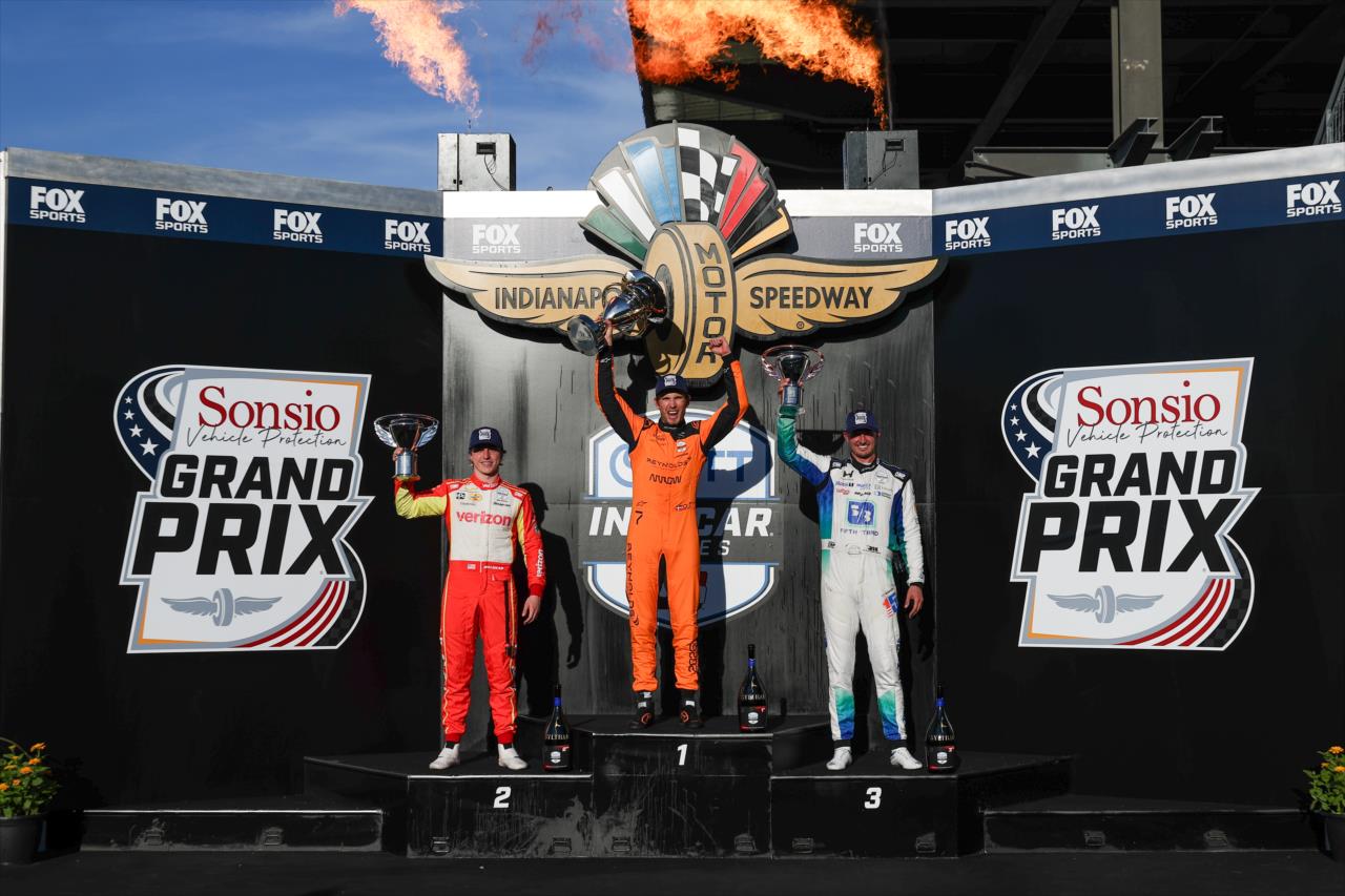 David Malukas, Christian Lundgaard and Graham Rahal - Sonsio Grand Prix - Indianapolis Grand Prix - By: Chris Owens -- Photo by: Chris Owens