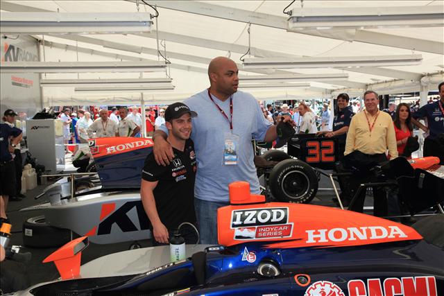 Charles Barkley poses with E.J. Viso during pre-race at Barber Motorsports Park. -- Photo by: Ron McQueeney