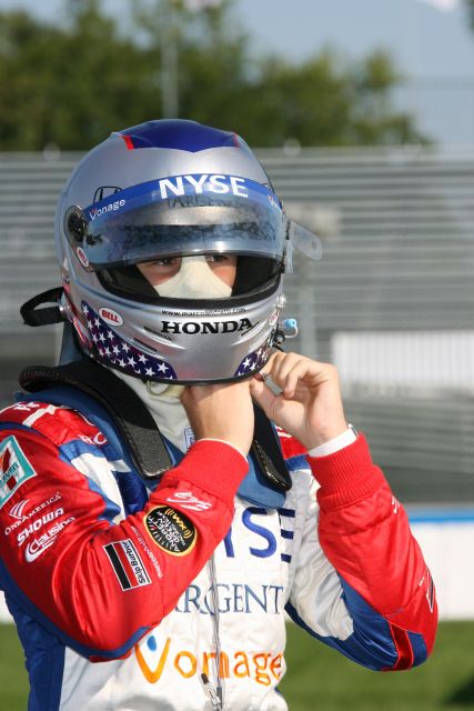 Marco Andretti get ready during warm up for the Detroit Indy Grand Prix on Race day. -- Photo by: Chris Jones