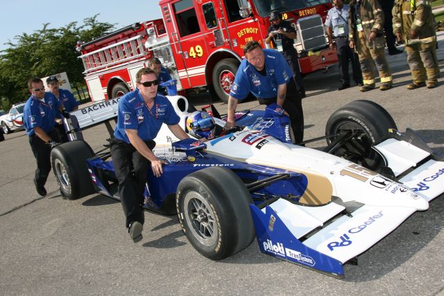 Buddy Rice on this way to pit lane during warm up for the Detroit Indy Grand Prix on Race day. -- Photo by: Chris Jones