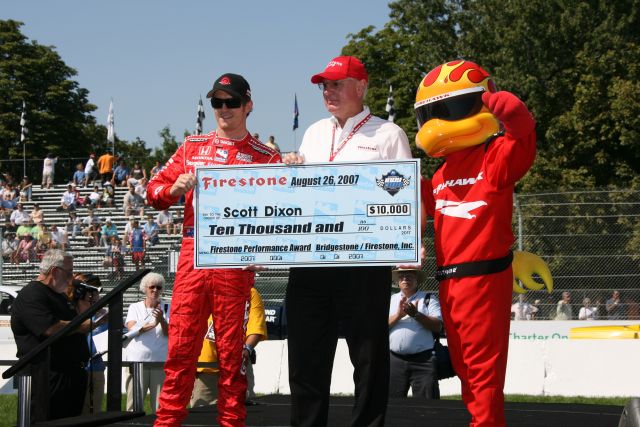 Scott Dixon wins the Firestone preformace award before the Detroit Indy Grand Prix on Race day. -- Photo by: Chris Jones