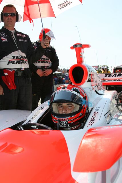 Team Penske driver, Helio Castroneves, sets ready for start of race. -- Photo by: Chris Jones