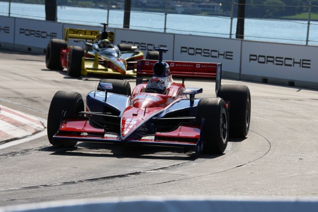Sarah Fisher and Vitor Meira on track during warm up for the Detroit Indy Grand Prix on Race day. -- Photo by: Shawn Payne