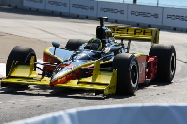 Vitor Meira on track during warm up for the Detroit Indy Grand Prix on Race day. -- Photo by: Shawn Payne