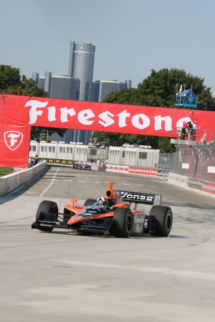 Dario Franchitti on track during warm up for the Detroit Indy Grand Prix on Race day. -- Photo by: Steve Snoddy