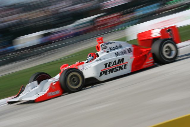 Helio Castroneves on track during warm up for the Detroit Indy Grand Prix on Race day. -- Photo by: Steve Snoddy