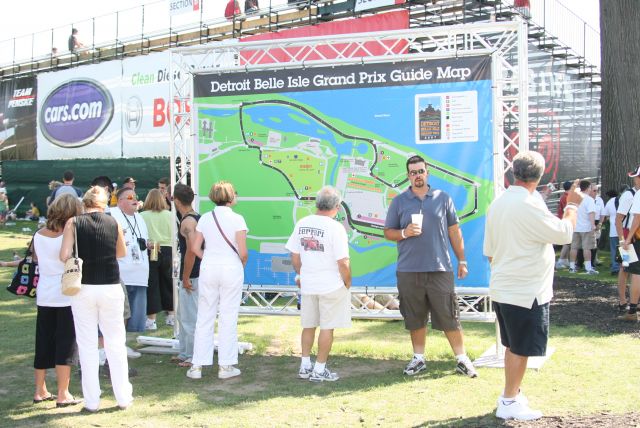 Belle Isle area map was posted large and clear for race fans to use to find best vantage areas. -- Photo by: Steve Snoddy