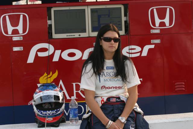 #16 Danica Patrick sitting in of her pit box before morning practice at the Peak Antifreeze Indy 300 from Chicagoland Speedway. -- Photo by: Chris Jones
