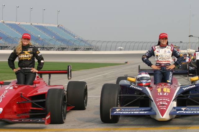 Sarah McCune, left, and Danica Patrick gave the Indy Racing League its first female pole winners in the IndyCar Series and Menards Infiniti Pro Series -- Photo by: Chris Jones