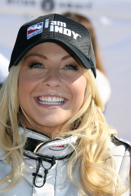 Julianne Hough is all smiles upon taking a 2-seater ride around the Chicagoland Speedway. -- Photo by: Chris Jones