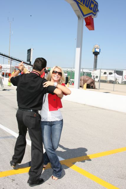 Foxtrot in the pits, at Chicagoland Speedway with dance partners Helio Castroneves and Julianne Hough. -- Photo by: Chris Jones