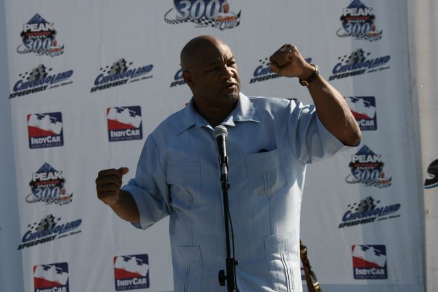 George Foreman is the guest speaker during the morning service at Chicagoland Speedway -- Photo by: Dana Garrett