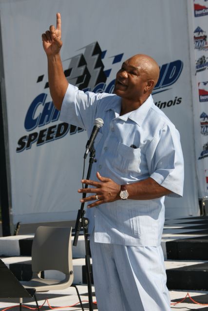 George Foreman is the guest speaker during the morning service at Chicagoland Speedway -- Photo by: Dana Garrett