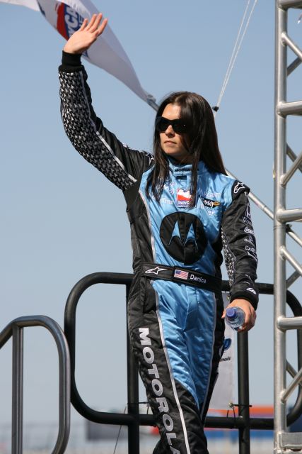 AGR driver Danica Patrick waves to crowd during driver introductions. -- Photo by: Dana Garrett