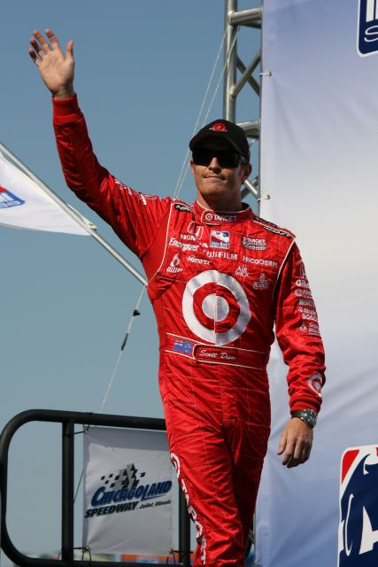 Target Chip Ganassi driver Scott Dixon waves to crowd during driver introductions. -- Photo by: Dana Garrett