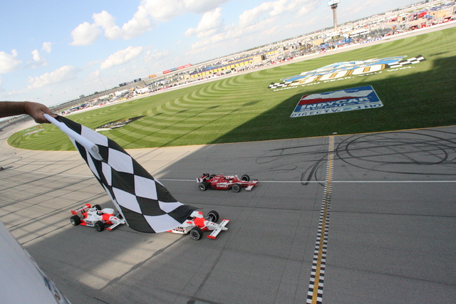 And the checkered flag flies to end PEAK Antifreeze & Motor Oil Indy 300 at Chicagoland Speedway. -- Photo by: Chris Jones