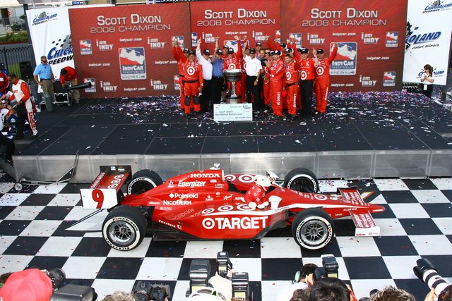 Target Chip Ganassi crew members for Scott Dixon celebrate winning the 2008 IndyCar Series Championship. -- Photo by: Jim Haines