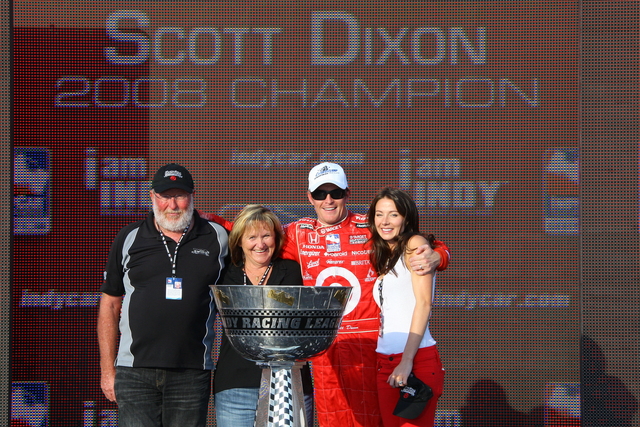 Target Chip Ganassi Racing driver No. 9 Scott Dixon, poses with his family after winning the 2008 IndyCar Series Championship at Chicagoland Speedway. -- Photo by: Shawn Payne
