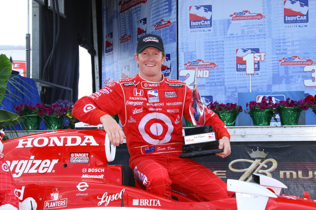 Scott Dixon poses for photos after winning the race at Edmonton. -- Photo by: Shawn Payne