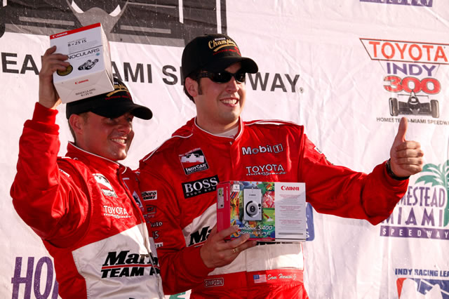 Sam Hornish Jr. (right), driver of the #6 Penske Racing Dallara Toyota at Homestead-Miami during the Toyota 300 -- Photo by: Dan Helrigel