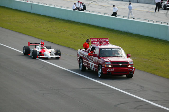 Helio Castroneves in the # 3 Marlboro Team Penske Dallara Toyota being towed at Homestead-Miami Speedway during the Toyota 300 -- Photo by: Ron McQueeney