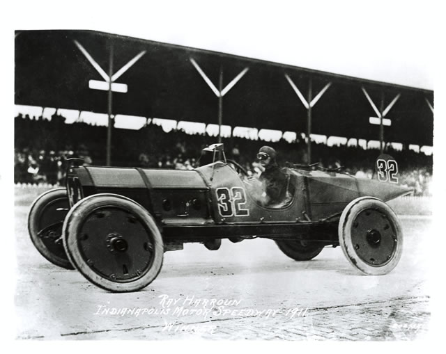 Ray Harroun in the #32 Marmon Wasp (Marmon/Marmon) on the track at the Indianapolis Motor Speedway in 1911. -- Photo by: No Photographer